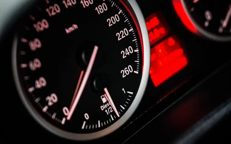 Close-up of a car speedometer